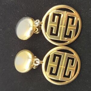 BIJOUX GIVENCHY Vintage Earrings 1990s, Rare Gold Plated with "4G" Logo Dangle